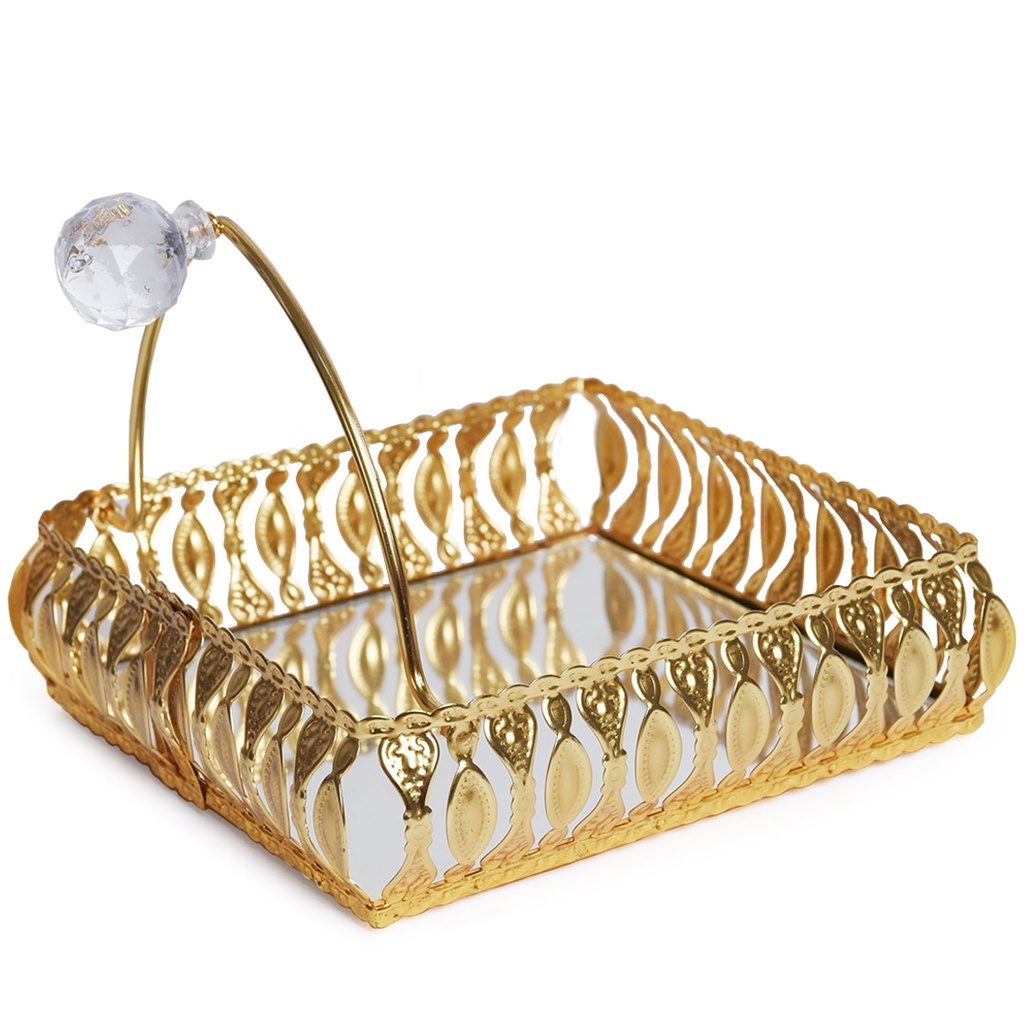 Porte Papier En Métal Avec Miroir 18 X 18 CM - Doré - Motif 4