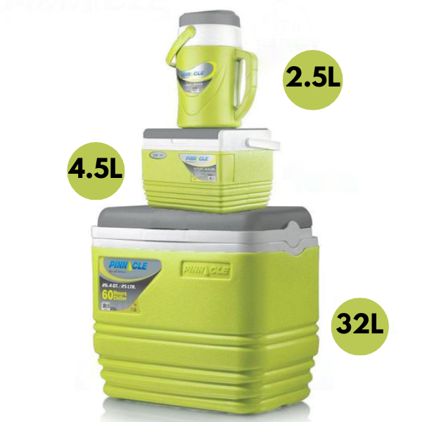 [MBM1971V] Pack De 3 Glacières - Pinnacle - Isolé Portable – BPA Free – 32L/4.5L/2.5L - Vert