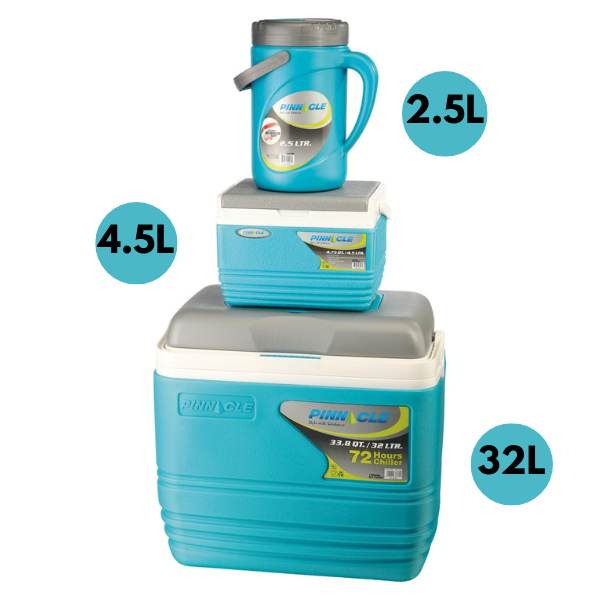 [MBM1971B] Pack De 3 Glacières - Pinnacle - Isolé Portable – BPA Free – 32L/4.5L/2.5L - Bleu