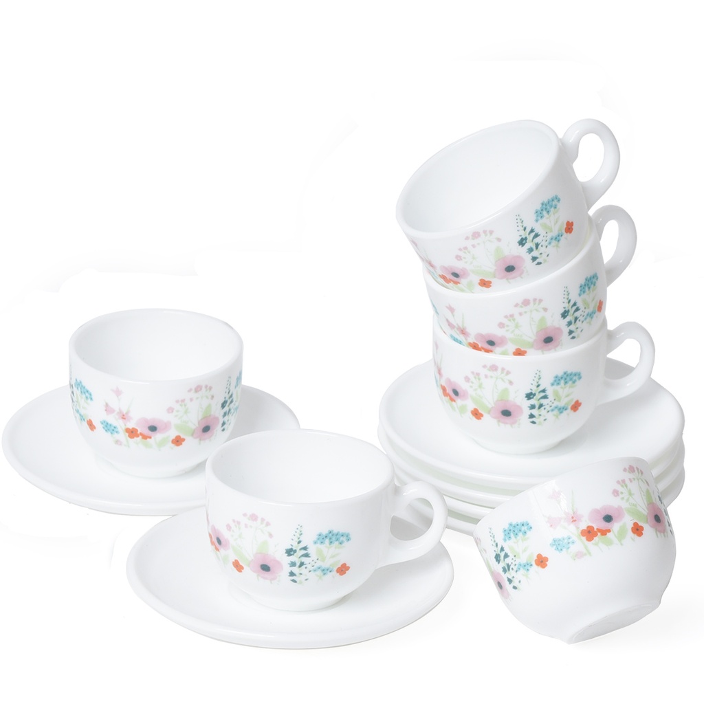 [MBM2012] Coffret De 6 Verres à Café Tasse et Sous Tasses - Rose Pompon - 9 cl