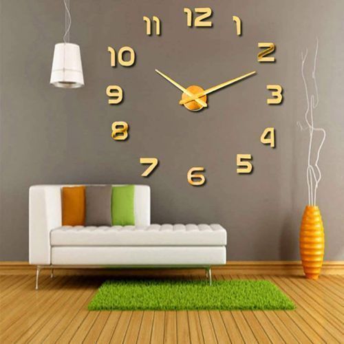 Montre Murale 3D Autocollant 120Cm Doré