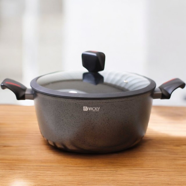 Marmite 28 cm en granite avec couvercle Verre - Baroly