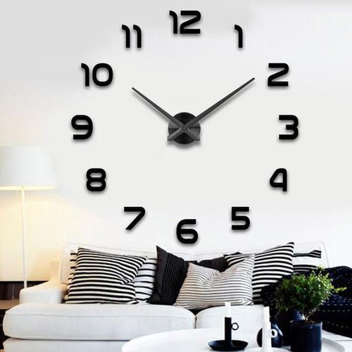Montre Murale 3D Autocollant 120Cm Noir