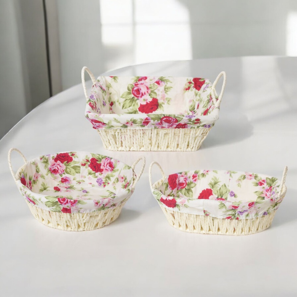 Lot De 3 Panier Avec Tissu Fleurie 