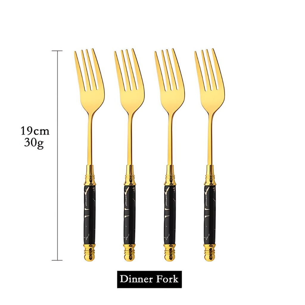 [AF0086] Lot De 6 Fourchettes de Table doré poignée en Marbre Noir
