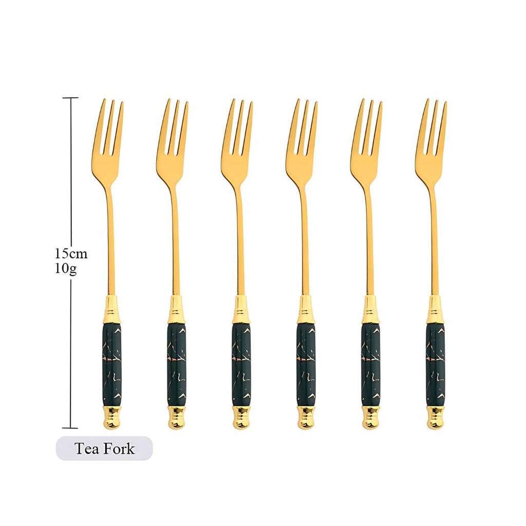 Lot De 6 Petit Fourchettes doré poignée en Marbre Noir