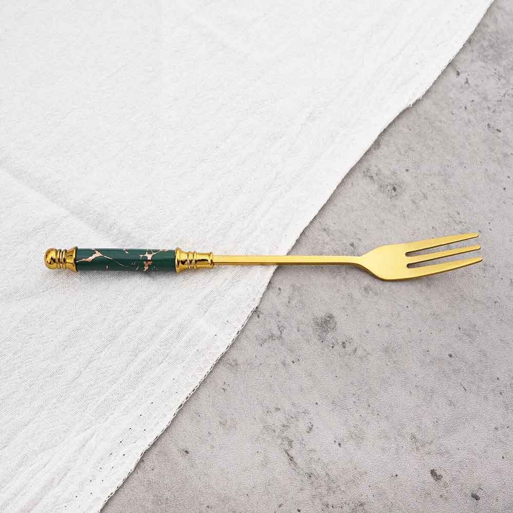 Lot De 6 Petit Fourchettes doré poignée en Marbre Vert