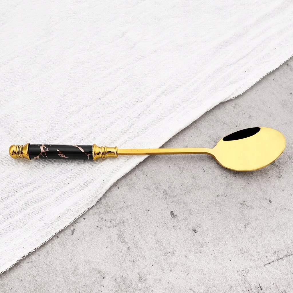 Lot De 6 Petit Cuillères doré poignée en Marbre Noir