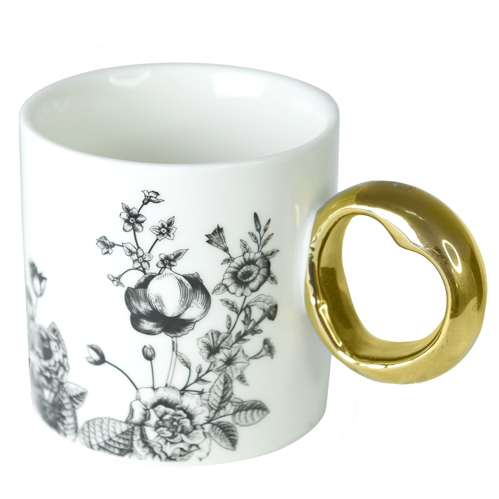 Mug en céramique Fleurie avec Poignée Doré (M1)