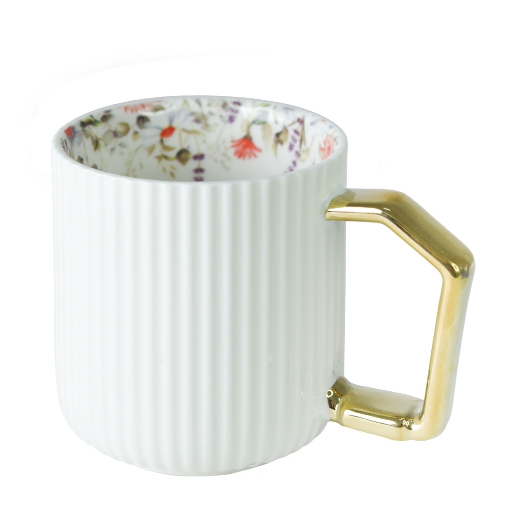 Mug en céramique Fleurie avec Poignée Doré (M3)