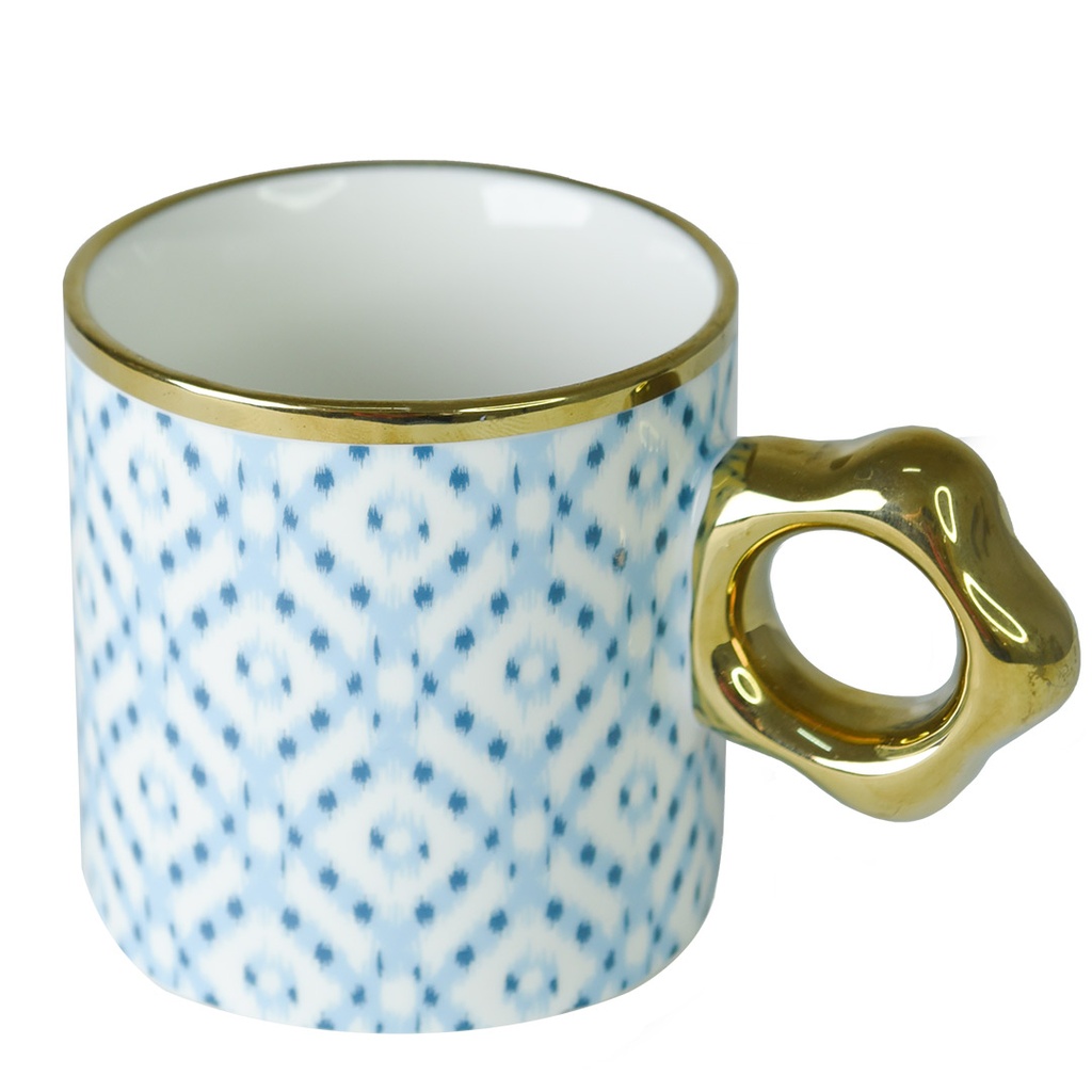 [AF0102] Mug en céramique Bleu avec Poignée Doré 