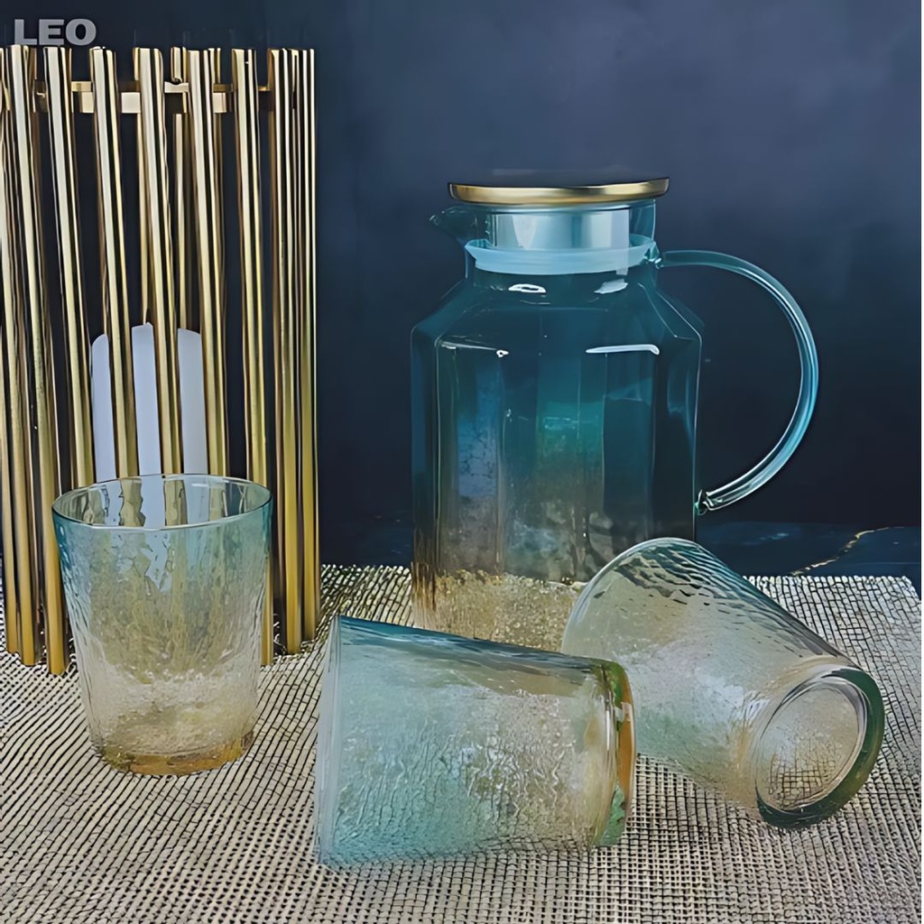 Service À Boisson 5 Pièces Vert Doré avec Carafe