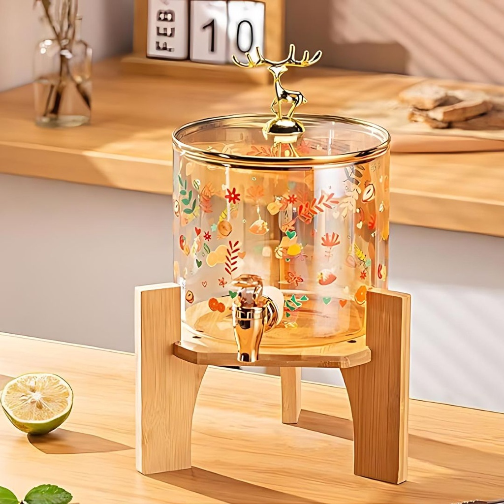 [SAI0016] Distributeur Boisson en verre 2,6L avec support en Bois 