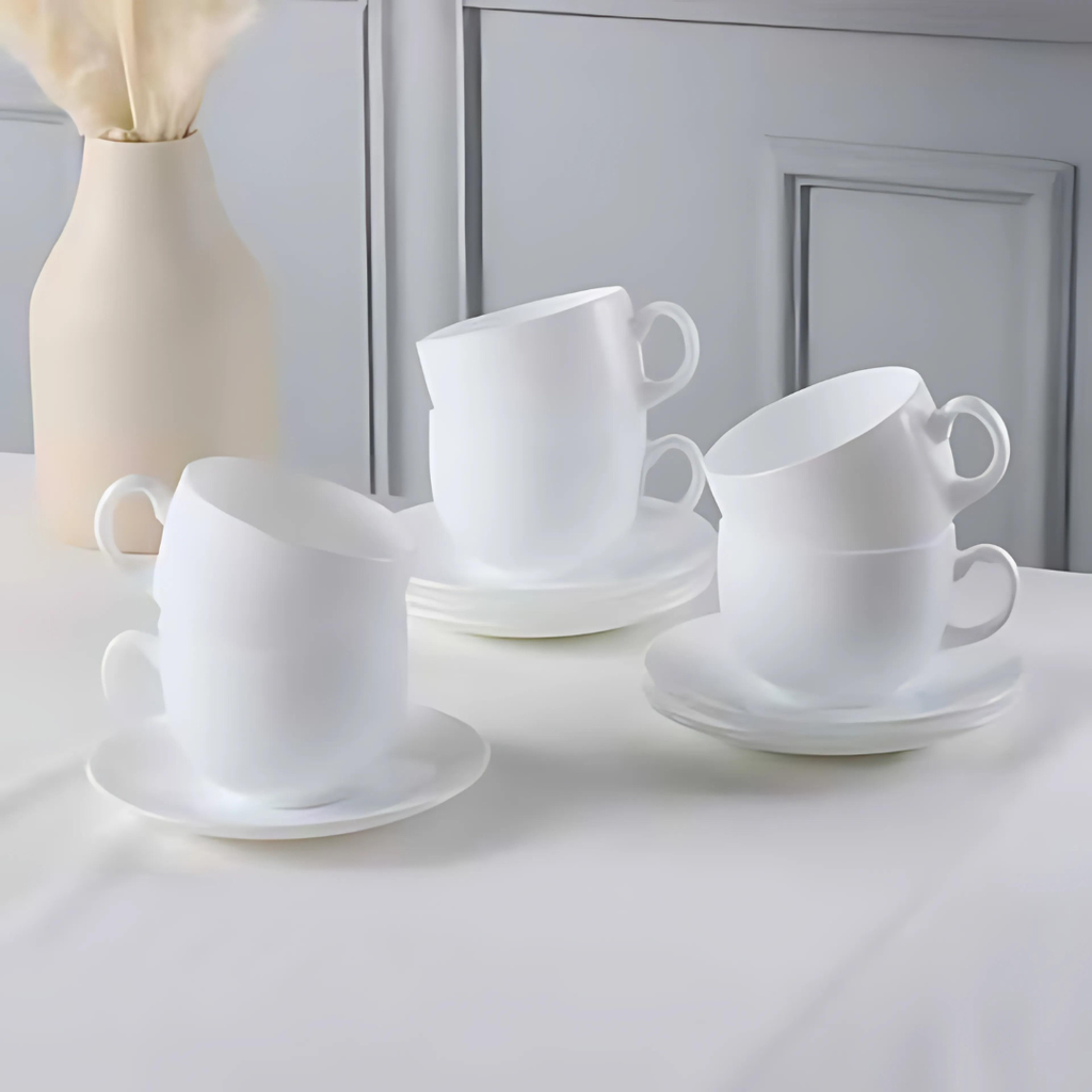 [AF0111] Lot De 6 Tasse à Café au lait et sous Tasses Blanc Luminarc - 22cl