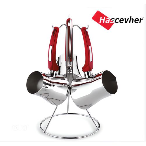 Set de 3 pots à lait Hascevher en inox avec Support (M1)