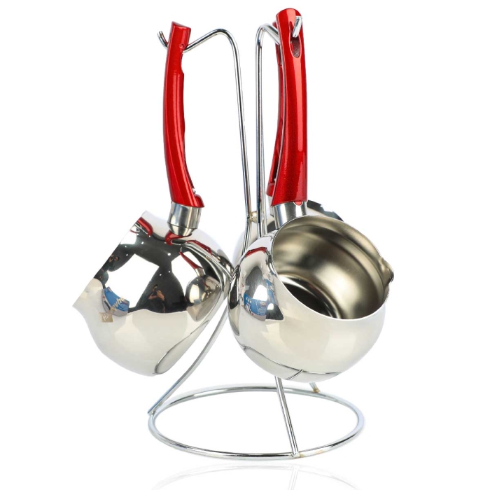 [SAI0031] Set de 3 pots à lait Hascevher en inox avec Support (M2)