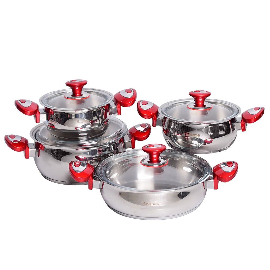 Ensemble de Batterie De Cuisine 8 Pièces Inox 18/10 Hascevher