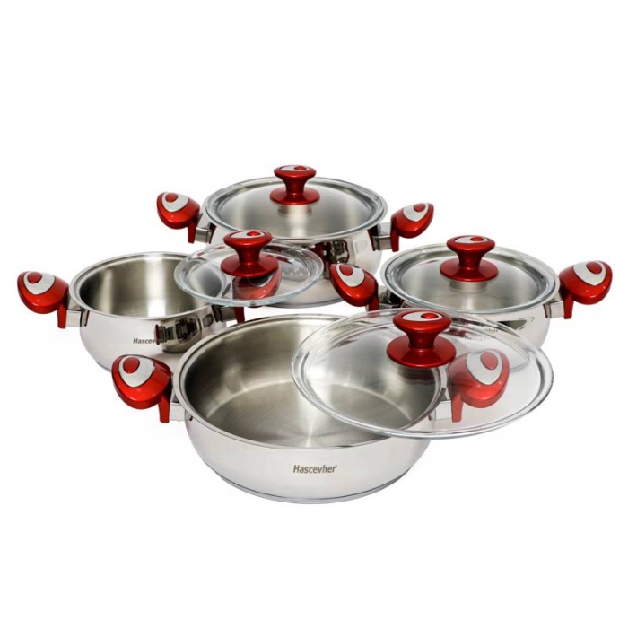 Ensemble de Batterie De Cuisine 8 Pièces Inox 18/10 Hascevher