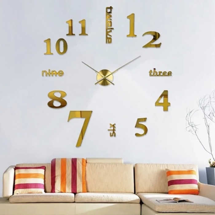 Montre Murale 3D Autocollant 120Cm En Doré