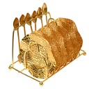 Set de 6 Sous Tasses et 6 Cuillère avec Support en Acier Doré (M2)