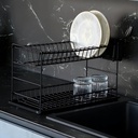 Égouttoir À Vaisselle Portable À Deux Niveaux Noir Avec Plateaux -50 cm- ZENSAN