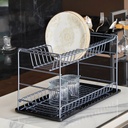 Égouttoir À Vaisselle Portable À Deux Niveaux Gris Avec Plateaux -50 cm- ZENSAN