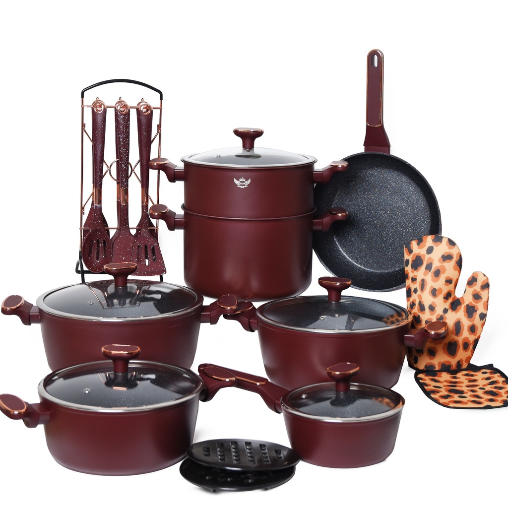 [SZR86081-2-R] Batterie De Cuisine Sizar 23 Pièces Granit -Rouge