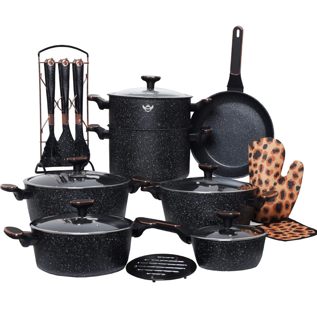 Batterie De Cuisine Sizar 23 Pièces Granite -Noir
