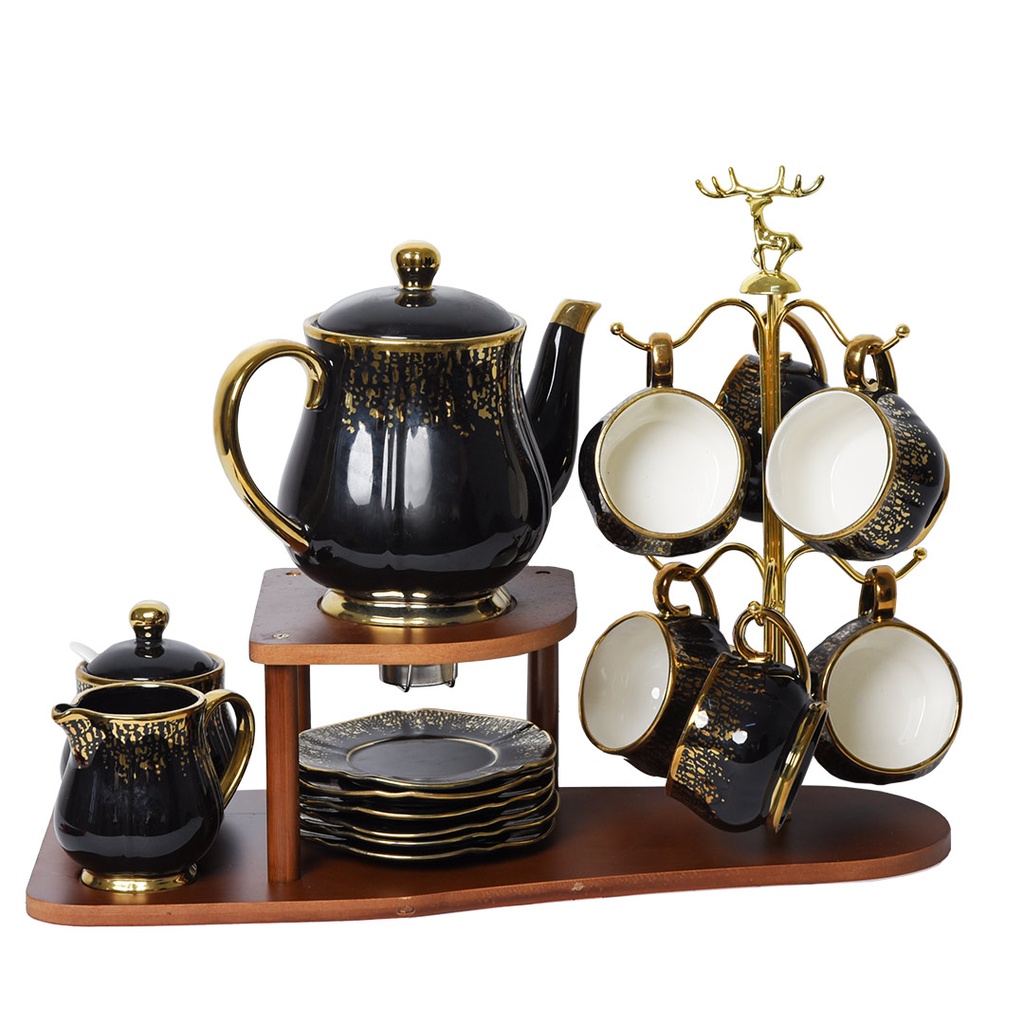 [D-JDC8440N] Service En Porcelaine Avec Support 20 Pièces avec Support Bougie Noir Thomas