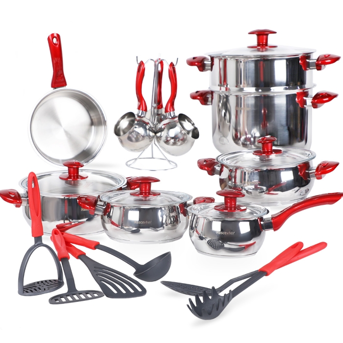 [SAI0047] Batterie de Cuisine 22 Pièces Inox 18/10 Hascevher