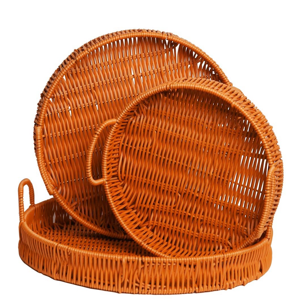 Lot de 3 plateaux En Plastique Marron Clair Rond