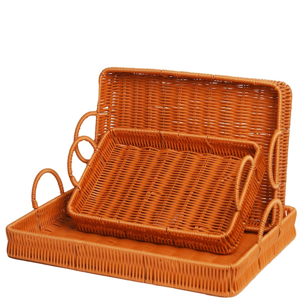 Lot de 3 plateaux En Plastqiue Marron Clair Rectangulaire