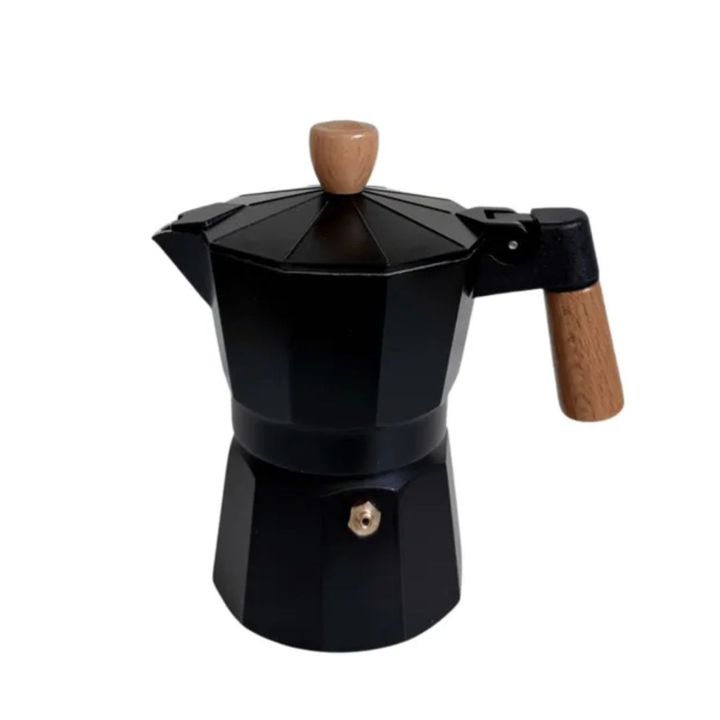Cafetière italienne Moka En Aluminium 3 Tasses Noir avec poignée effet Bois 