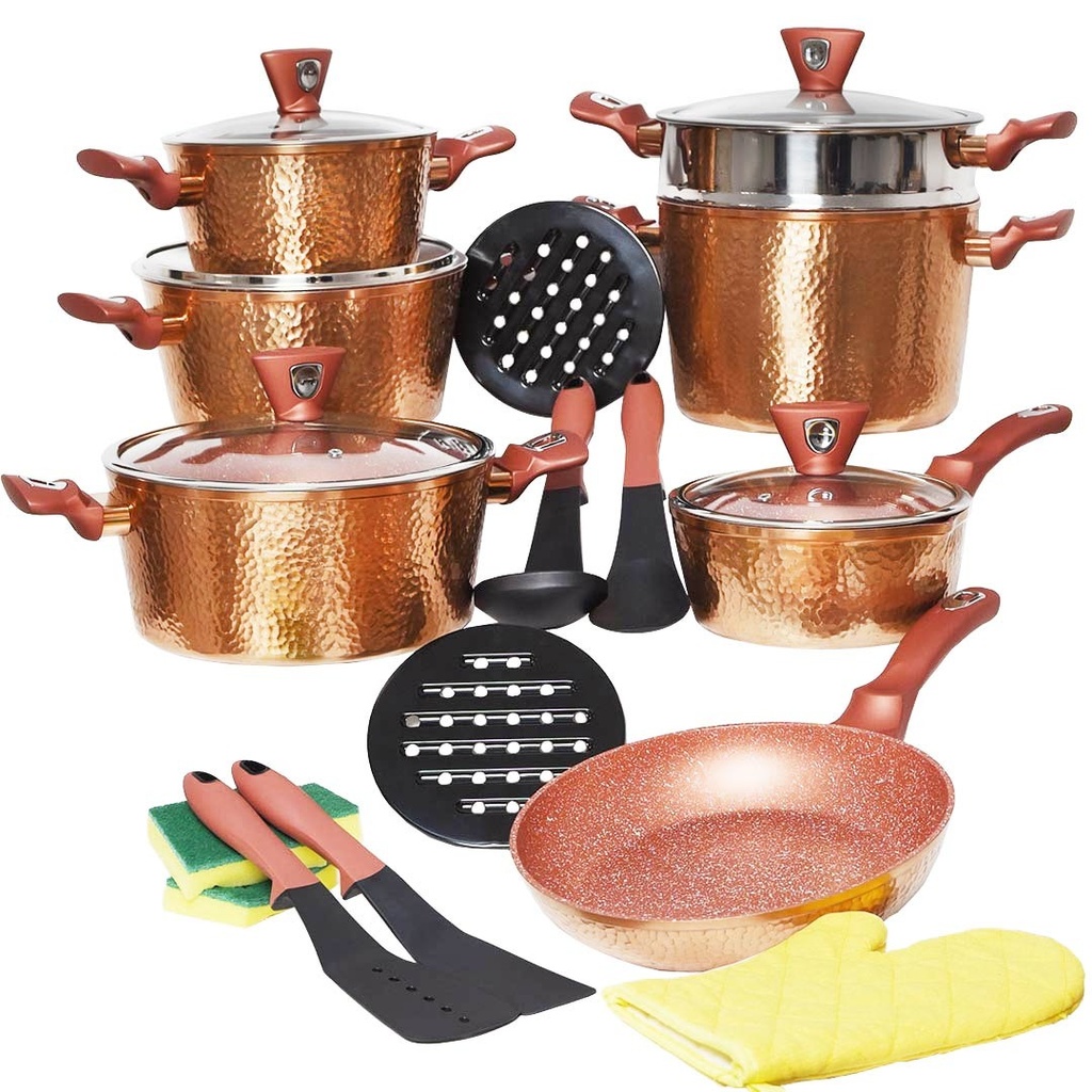 Batterie de Cuisine 25 Pièces Granite Golden House Effet Cuivre