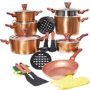 Batterie de Cuisine 25 Pièces Granite Golden House Effet Cuivre