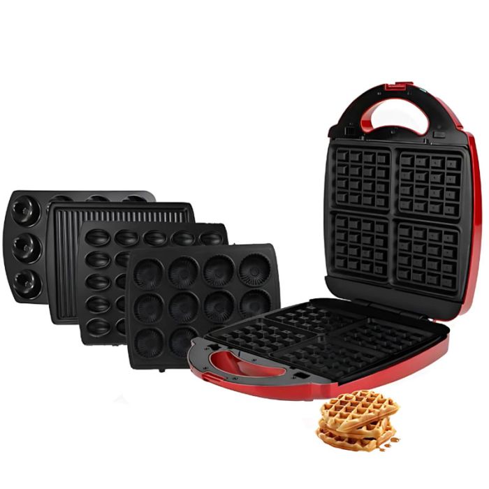 [HK374R] Appareil De Cuisson 5en1 Florence Zouza , Panini , Gauffre , Donut , Maamoul - Rouge