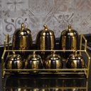 Ensemble de 7 Porte Epices Noir & Doré en Céramique avec Support Doré