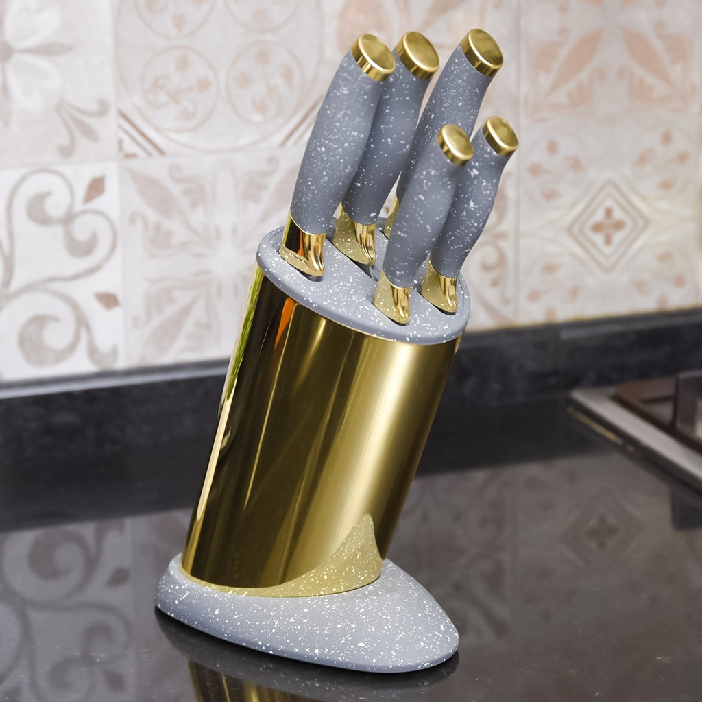 Ensemble 6 Pièces Couteaux avec Support Gris