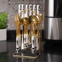 Coffret Ménagère Blanc 24 Pièces avec Support doré poignée en Marbre M4