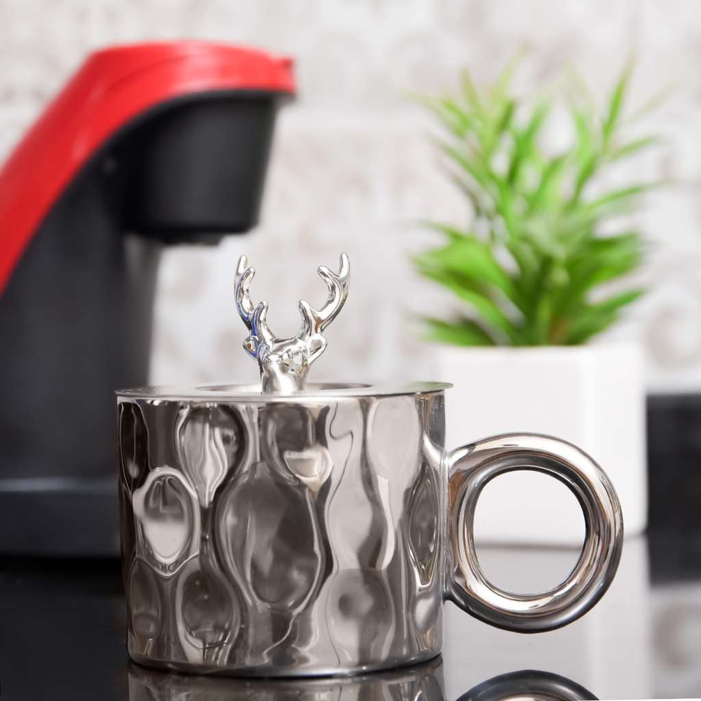 Mug En Céramique Argenté avec Couvercle Motif gazelle