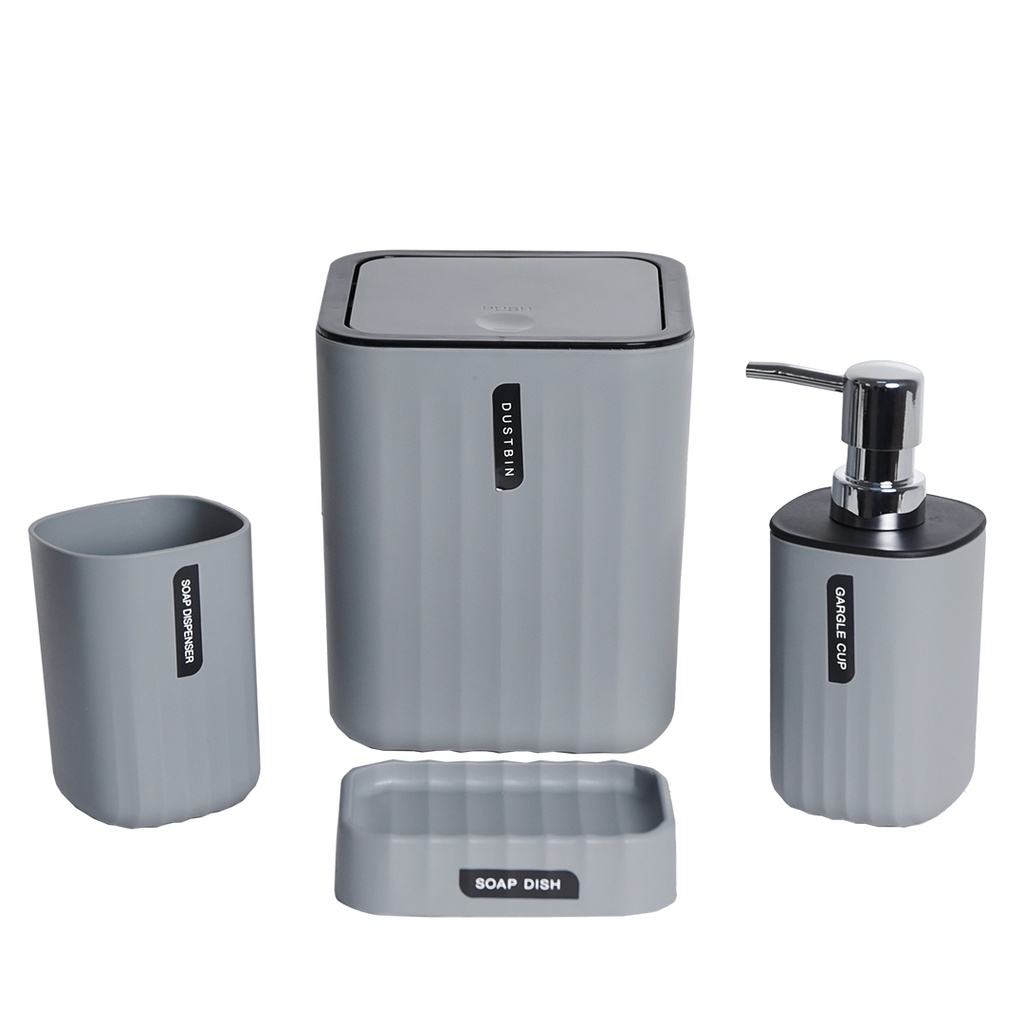 Accessoires de salle de bain 4 pièces en plastique Gris