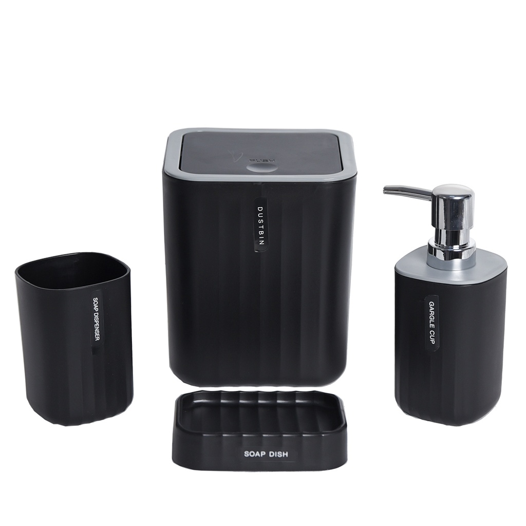 Accessoires de salle de bain 4 pièces en plastique Noir