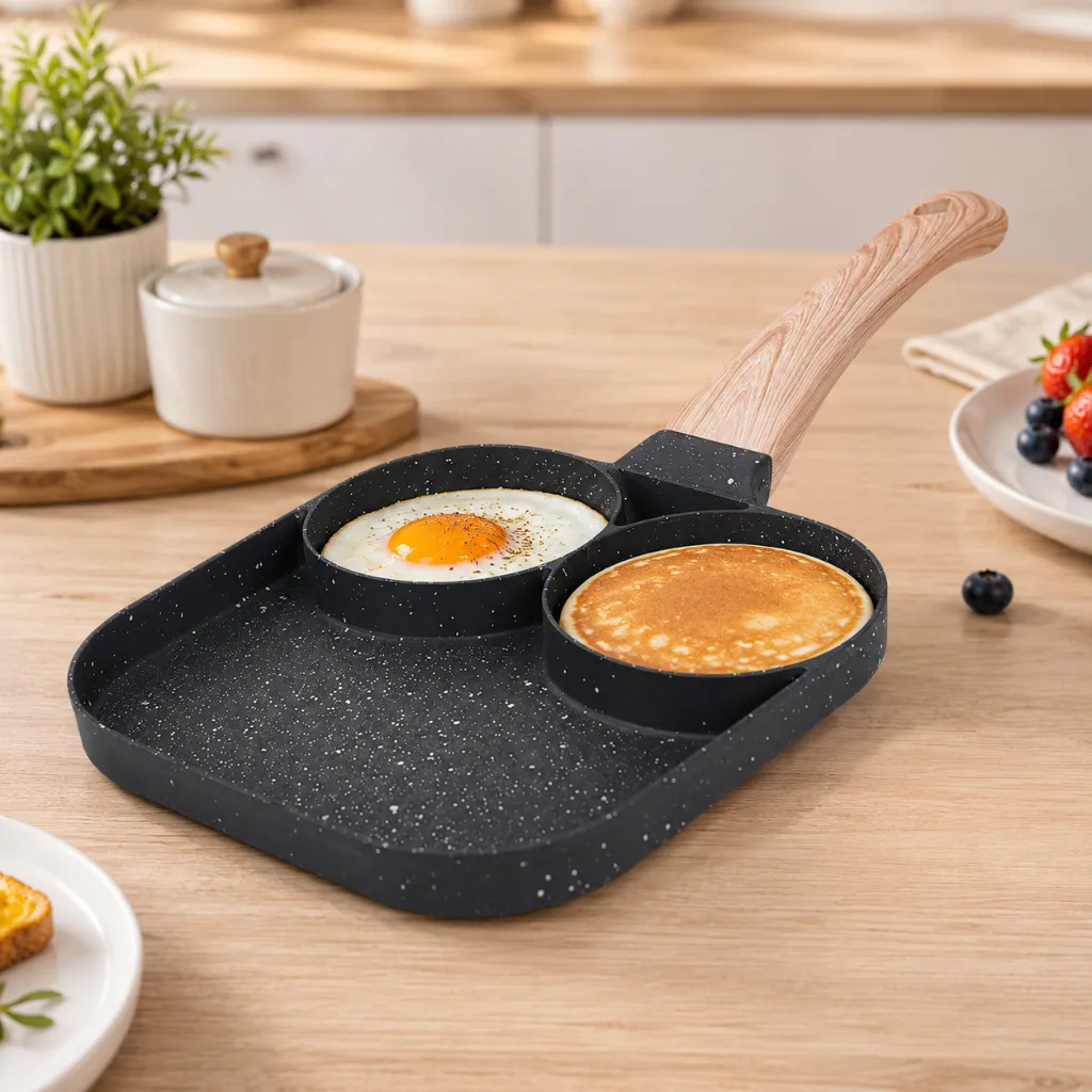 Poêle Granit Œufs Et Pancakes 2 Compartiments — Noir