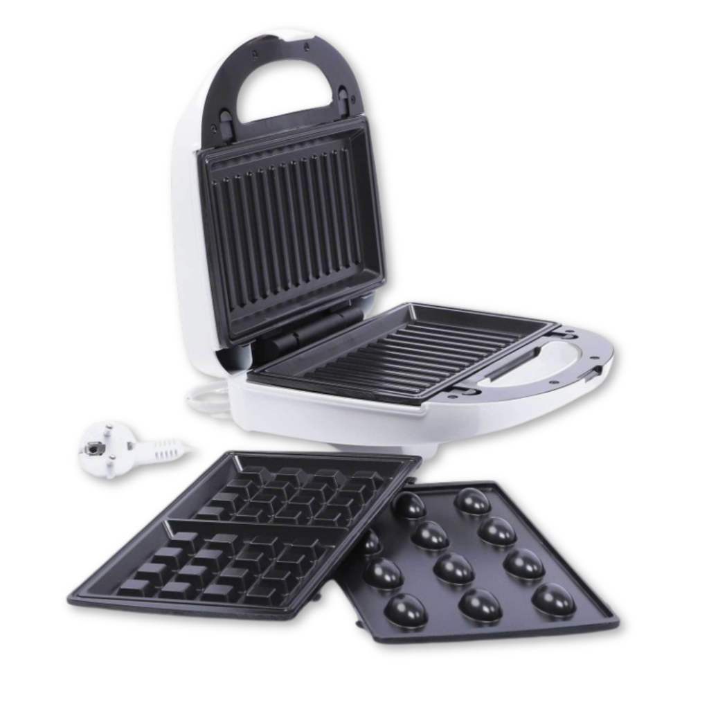[HK213W] Appareil De Cuisson 3en1 Florence Panini Gaufre Zouza (Blanc)