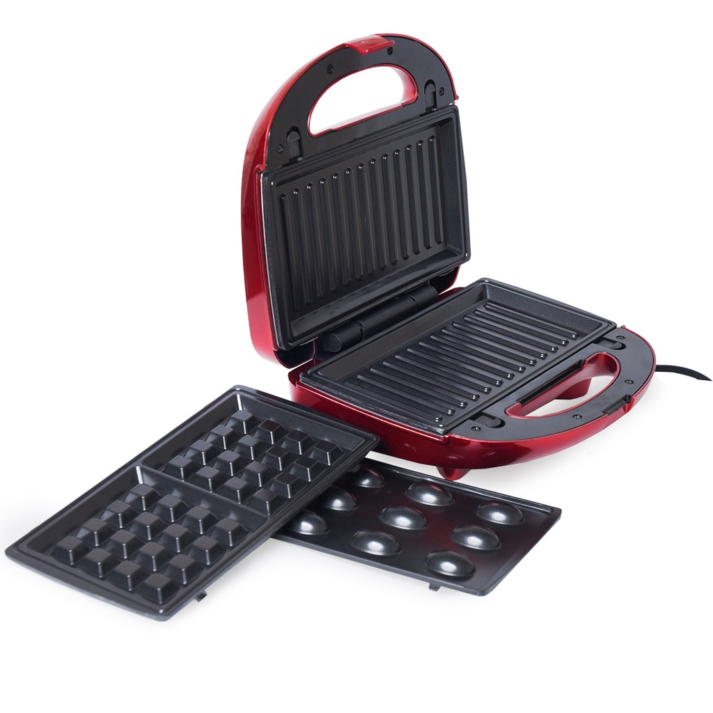 [HK213R] Appareil De Cuisson 3en1 Florence Panini Gaufre Zouza (Rouge)
