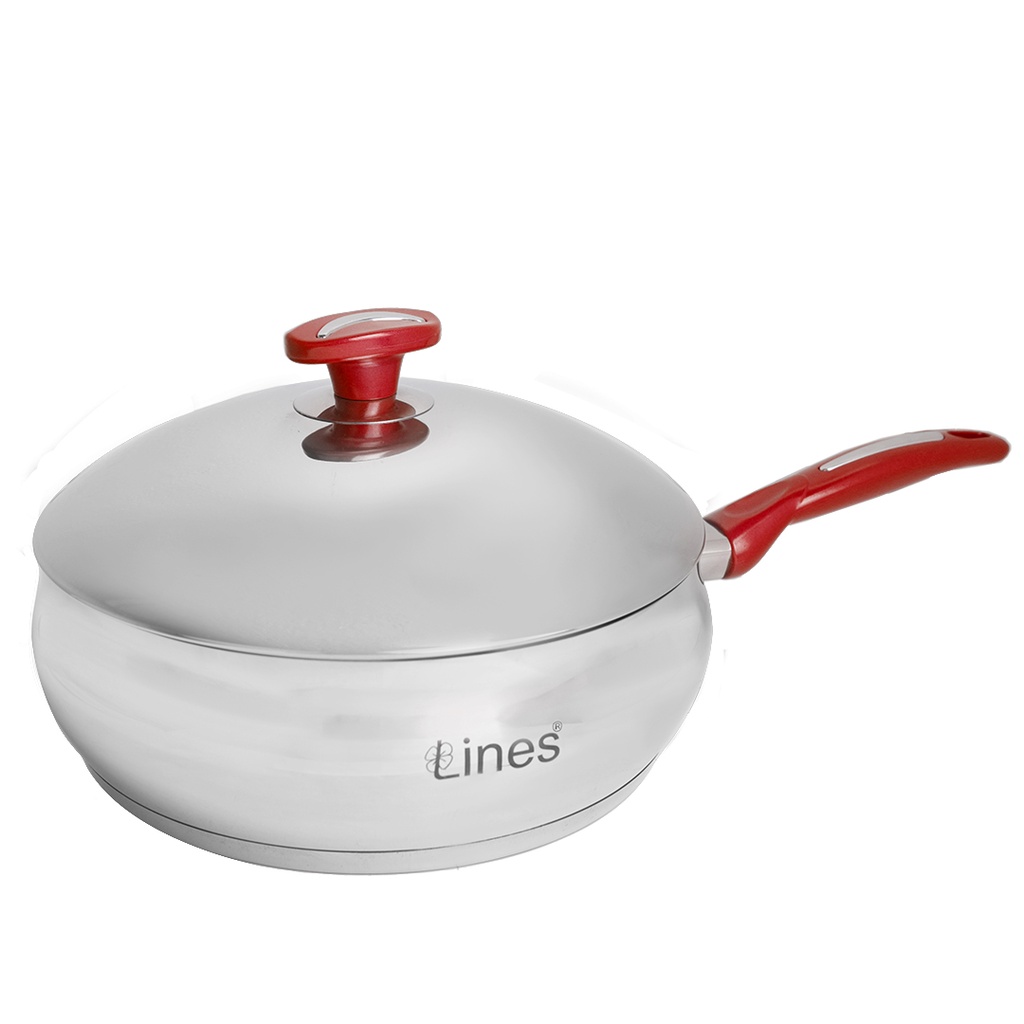 [5A-RG] Sauteuse avec couvercle Inox Lines 26Cm Rouge