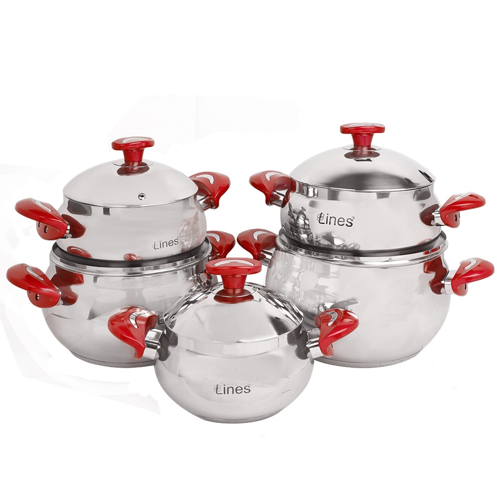 [2A-RG] Batterie de Cuisine Inox Lines- 10 Pièces-Rouge