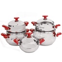 Batterie de Cuisine Inox Lines 10 Pièces Rouge 