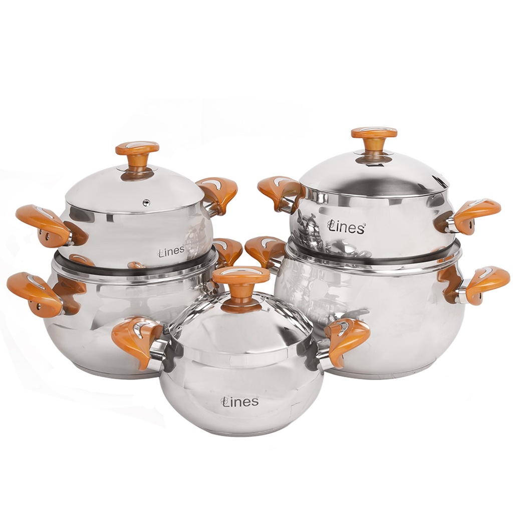 Batterie de Cuisine Inox Lines 10 Pièces Miel 