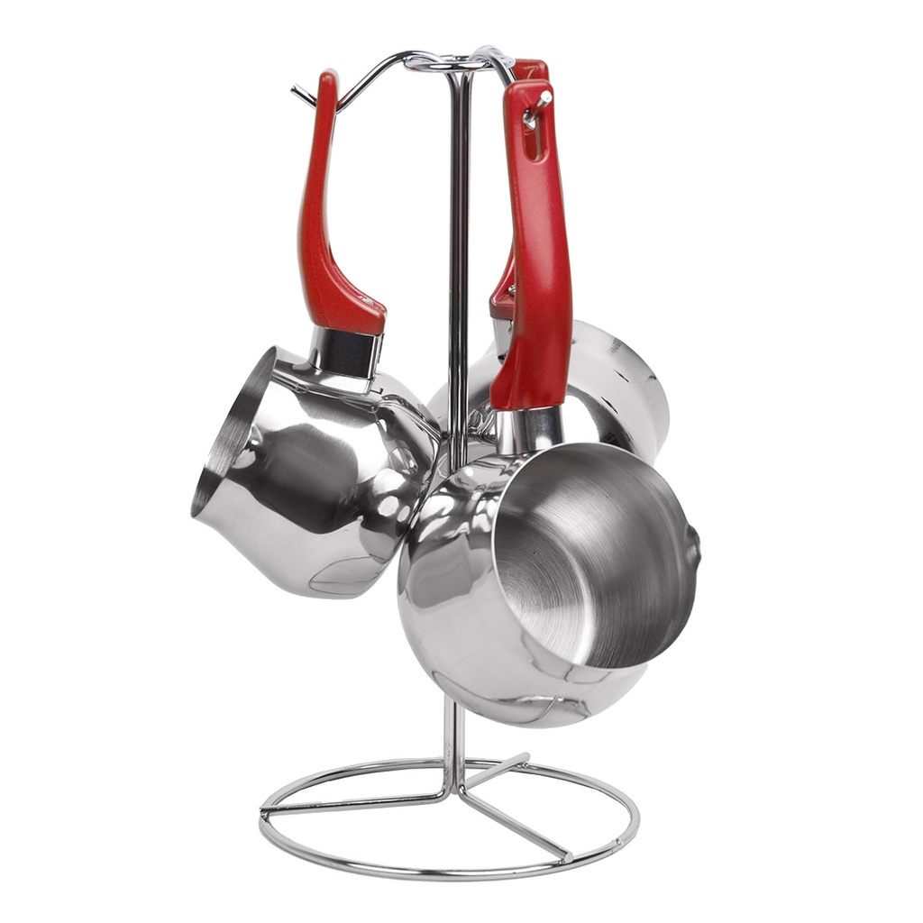 [1A-RG] Set de 3 pots à lait Inox ABM Avec Support Rouge